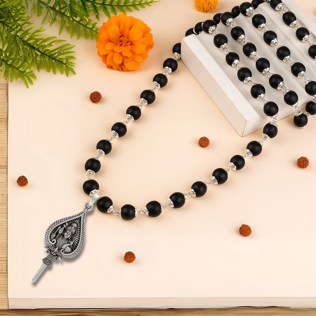 Original Karungali Mala with Lord Murugan Pendant for Positive Energy Protection