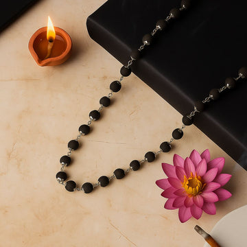 Silver Plated Karungali Malai - Natural Ebony Wood (Govt. Certified)