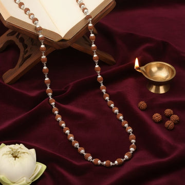 Certified Silver Capping Rudraksha Mala | Protection & Positive Energy