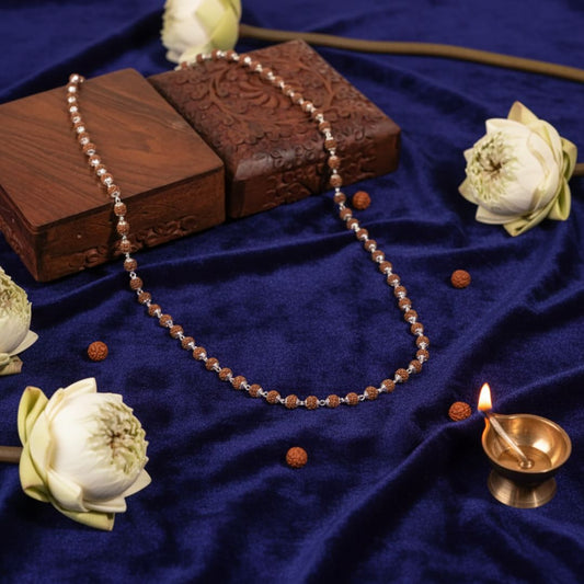 Certified Silver Capping Rudraksha Mala | Protection & Positive Energy