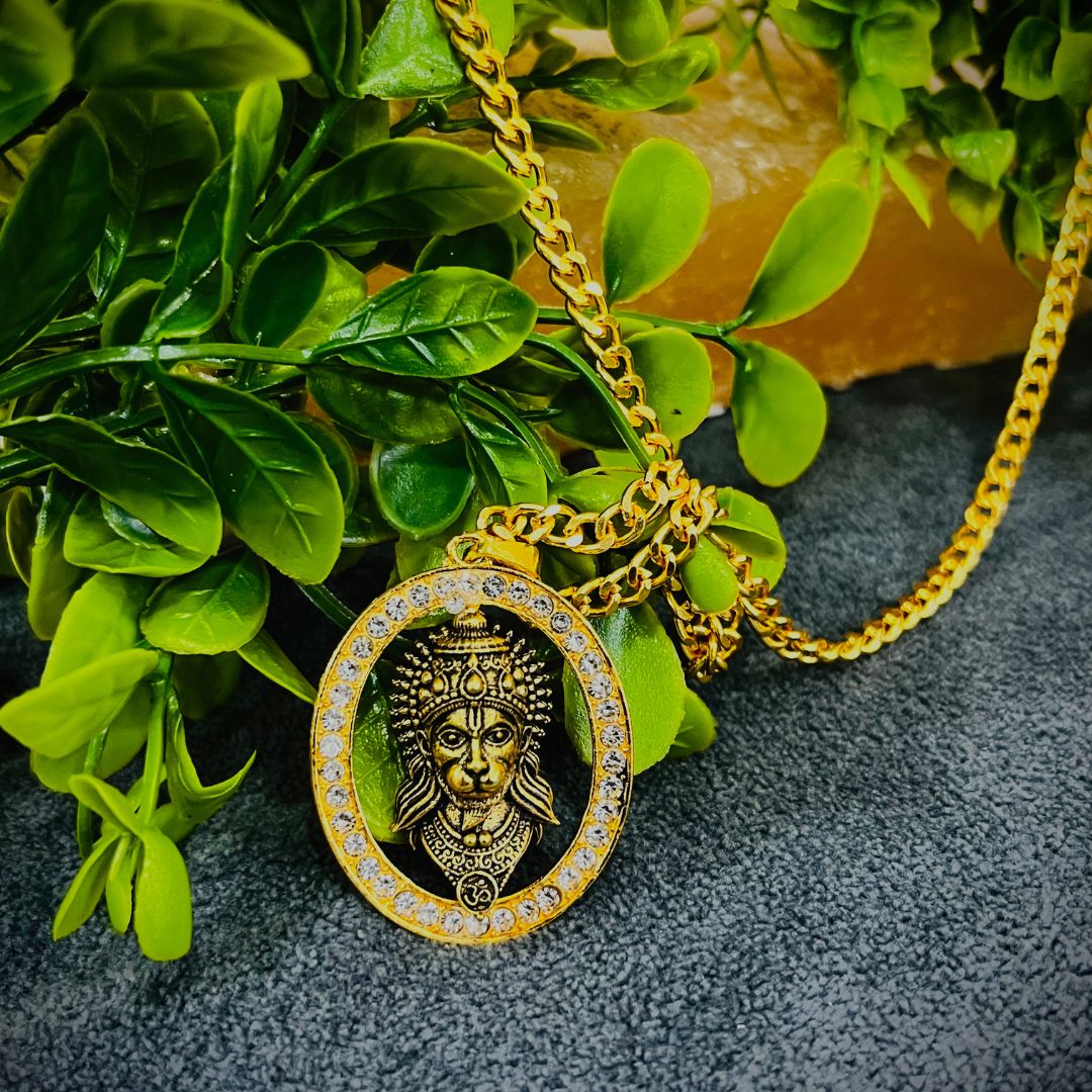 Gold Plated Hanuman Face Pendant | A Sparkling Diamond Alloy Design