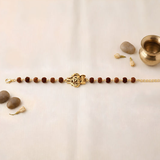 Gold Plated OM Trishul Damru Rakhi | Mahadev Blessings