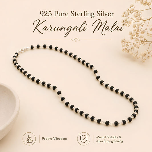 925 Pure Silver Karungali Mala | Premium Ebony Wood (Govt. Certified)