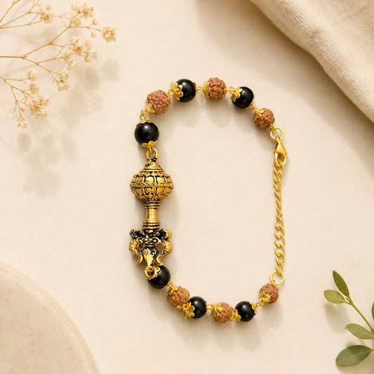 Gold Plated Shiv Trishul with Gada Rakhi | Divine Protection