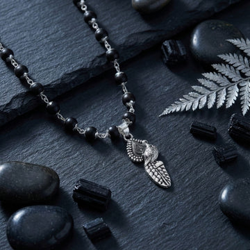 Vel Peacock Pendant with Silver Cap Karungali Mala | Divine Power