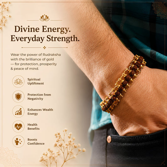 Gold Plated 5 Mukhi Rudraksha Chain Bracelet for Spiritual Growth
