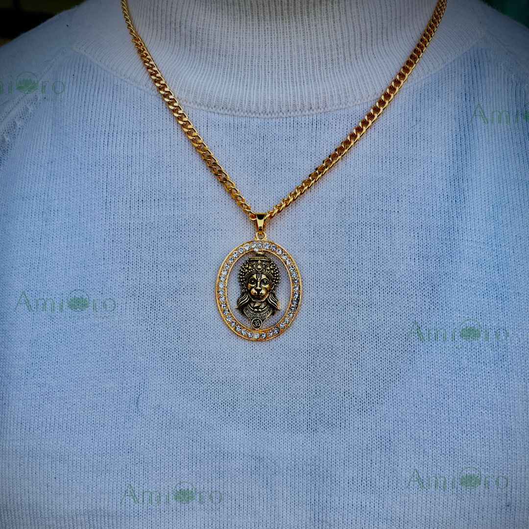 Gold Plated Hanuman Face Pendant | A Sparkling Diamond Alloy Design
