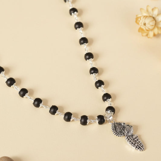 Vel Peacock Pendant with Silver Cap Karungali Mala | Divine Power