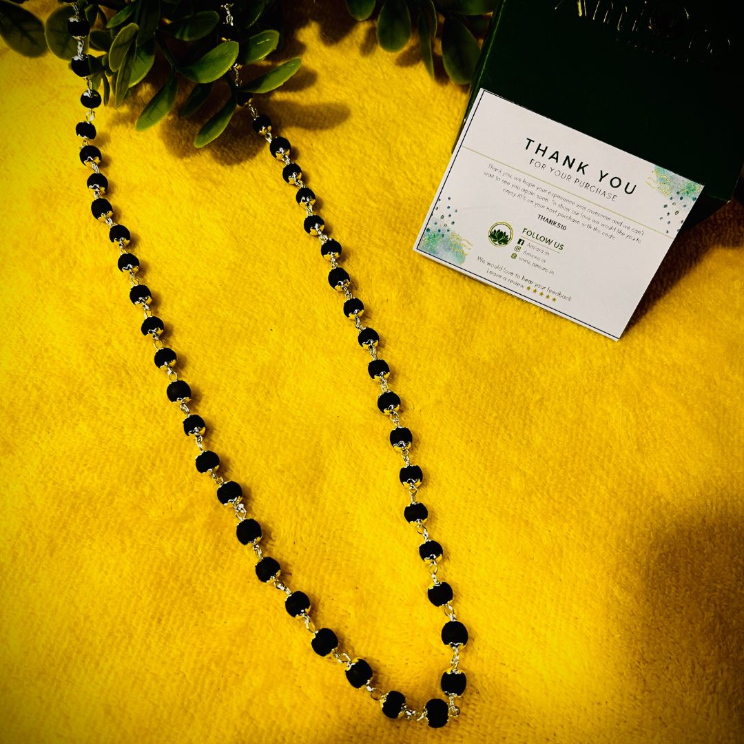 Silver Plated Karungali Mala - Made of Ebony Wood Beads