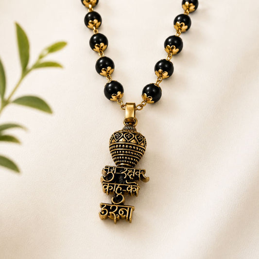 Gold Plated Karungali Mala with Sacred Pendant A Symbol of Faith & Divine Protection