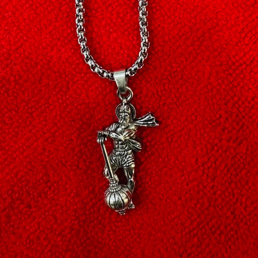 Wear Hanuman's divine energy with a Gada locket and silver chain