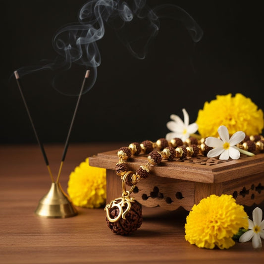 Authentic Gold Plated Om Shree Nepali Genuine 5 Mukhi Rudraksha Mala