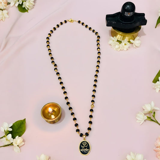 Karungali Mala with Gold-Plated Om Namah Shivaya Pendant