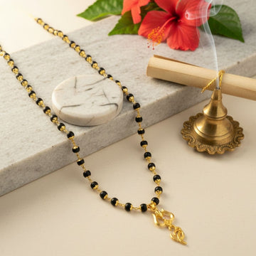 Gold Platted Karungali with Trishul & Om Divine Pendant