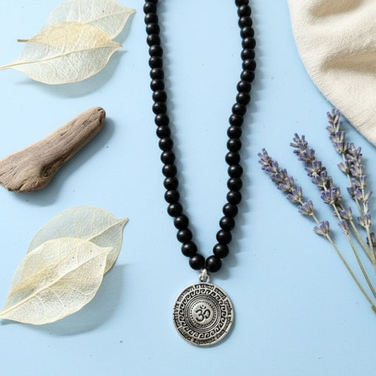 Karungali Jaap Malai with OM Maha Mrityunjaya Mantra Pendant
