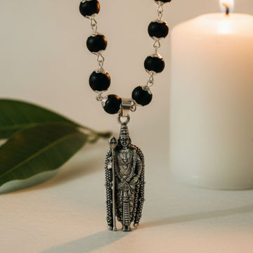 Silver Capped Karungali malai with Lord Murugan Shakti Pendant