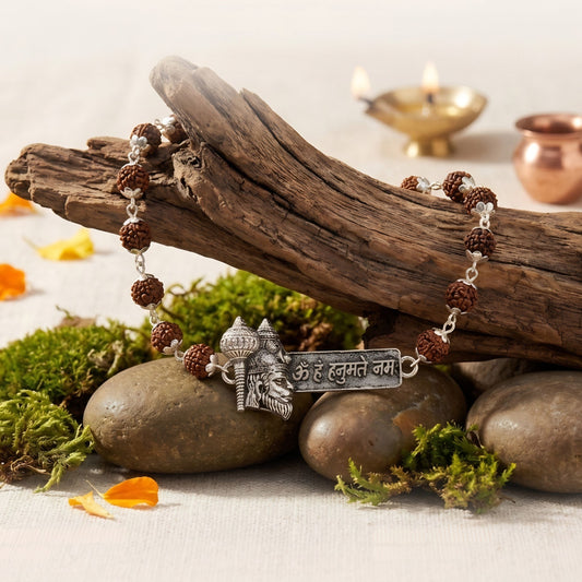 Hanuman Mantra Rakhi with Rudraksha Karungali Beads | Protection & Strength