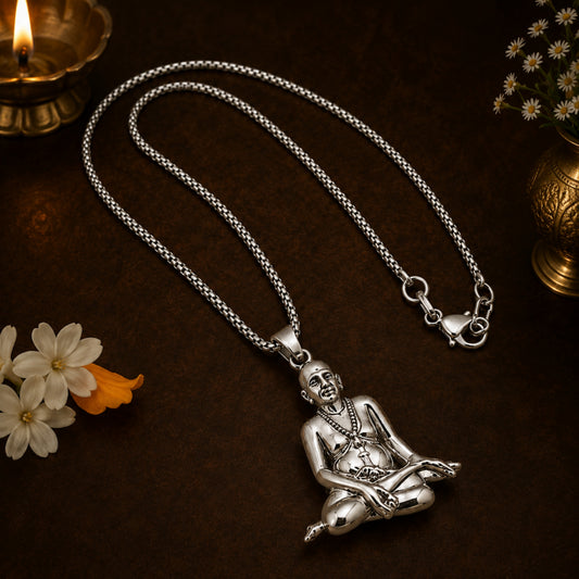 Silver Plated Swami Samarth Guru Pendant with Chain