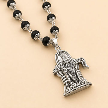 Silver Plated Karungali Mala with Shivling Murugan Pendant