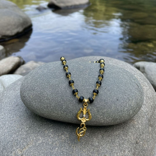 Gold Platted Karungali with Trishul & Om Divine Pendant