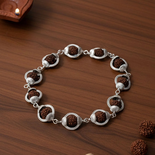 Silver Plated 5 Mukhi Rudraksha Bracelet | Calmness & Positivity