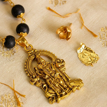 Gold Plated Lord Murugan Pendant with Karungali Malai | Protection, Health & Success