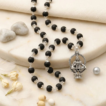 Lord Ayyappa Pendant with Silver Capped Karungali Malai