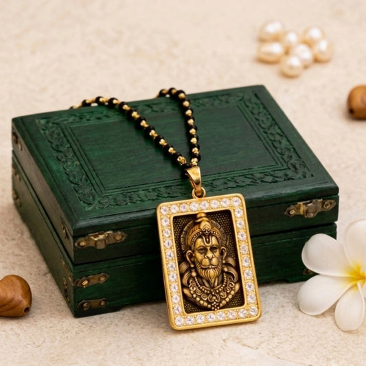 Gold Plated Hanuman Face Pendant with Karungali Malai | Govt Lab Certified