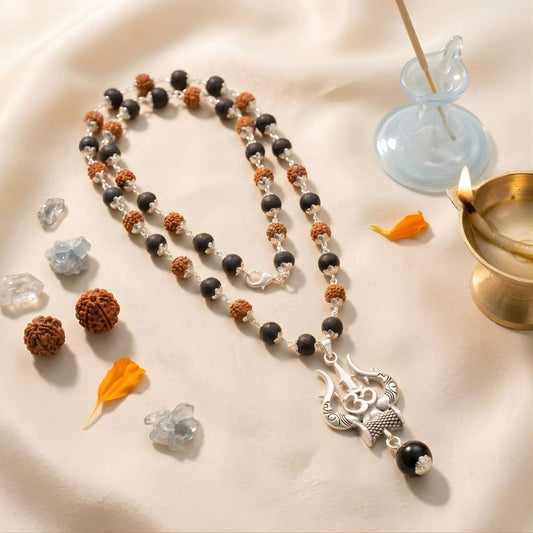 Om Shiva Trishul Rudraksha Karungali Malai | Spiritual Power & Positivity