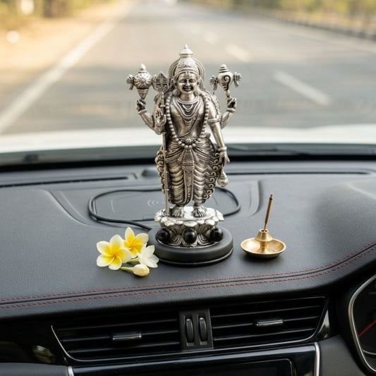 Divine Lord Murugan Idol with Karungali Beads | Peace & Energy ( Silver Plated )
