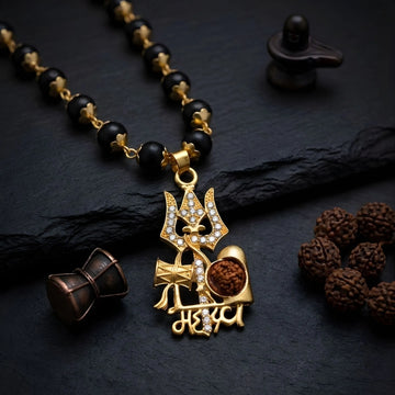 Gold Plated Mahadev Pendant with Gold Cap Karungali Malai