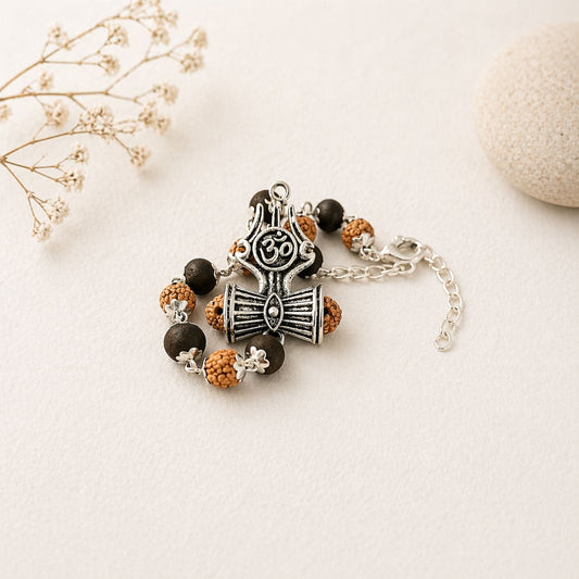 OM Silver Plated Karungali Rudraksha Bracelet | Protection & Spiritual Growth