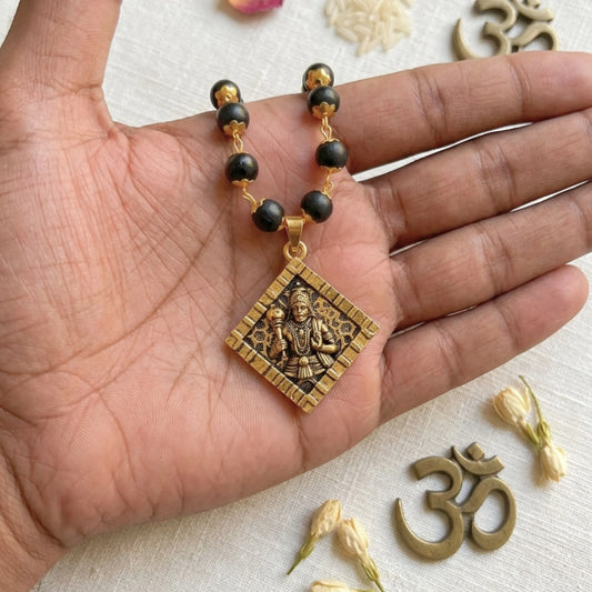 Divine Hanuman Raksha Gold Plated Pendant with Karungali Mala | (Govt. Certified)