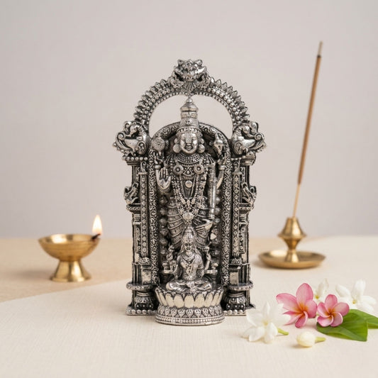 Silver Plated Shri Venkateswara & Mahalakshmi Idol | Wealth & Blessings