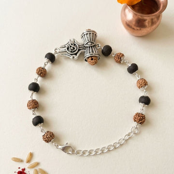 OM Silver Plated Karungali Rudraksha Bracelet | Protection & Spiritual Growth