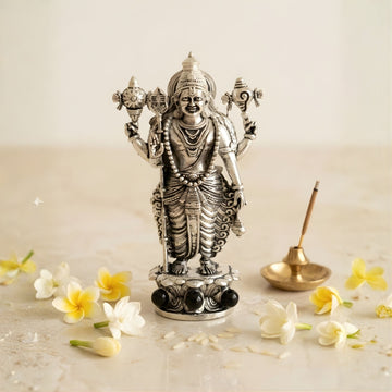 Divine Lord Murugan Idol with Karungali Beads | Peace & Energy ( Silver Plated )