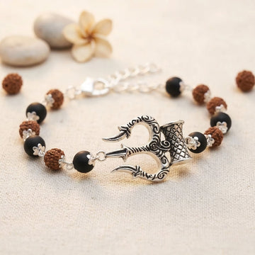 Silver Cap Trishul Damroo Rudraksha Karungali Bracelet