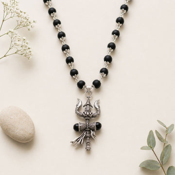 Shiv Shakti Trishul Pendant with Karungali Malai | Spiritual Growth & Inner Peace