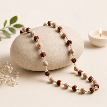 Rudraksha Tulsi Mala Silver Cap 54 Beads | Peace & Devotion
