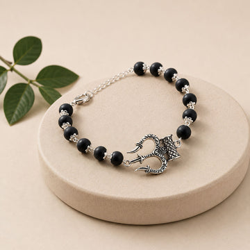 Silver Cap Trishul Damroo Karungali Bracelet | Spiritual Power