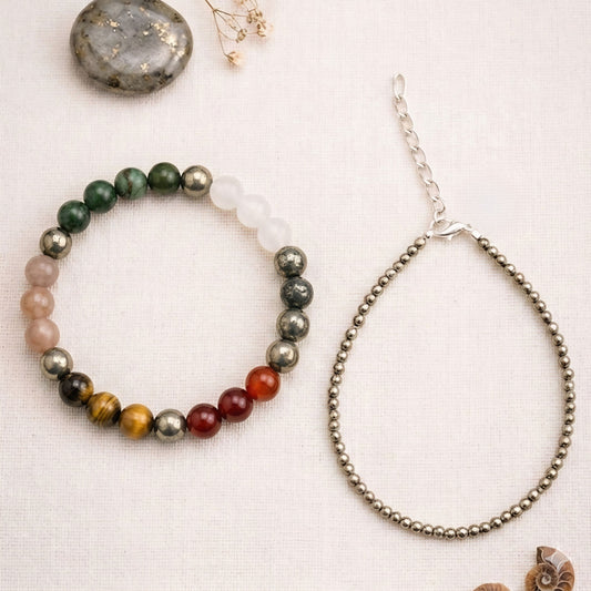 Dhan Vridhi Bracelet & Raw Pyrite Anklet Combo | Wealth & Financial Growth