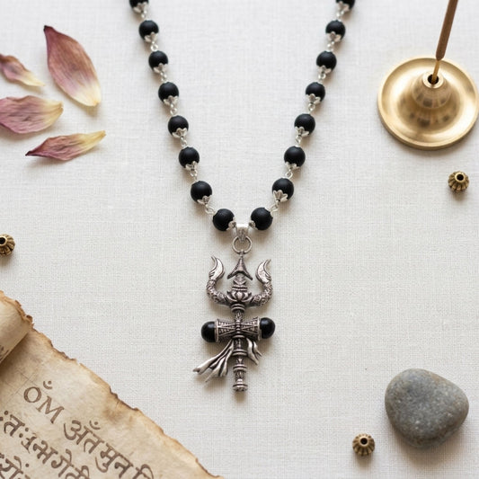 Shiv Shakti Trishul Pendant with Karungali Malai | Spiritual Growth & Inner Peace
