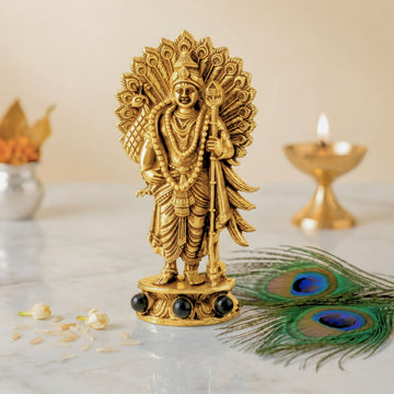 Gold Plated Lord Murugan with Peacock Idol | Home, Car & Workplace