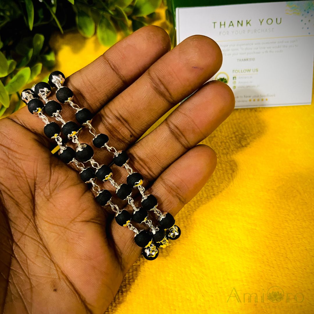 Silver Plated Karungali Mala - Made of Ebony Wood Beads - An Eternal Piece of Art