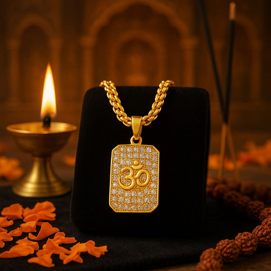 Gold Plated Om Diamond Pendant with Chain