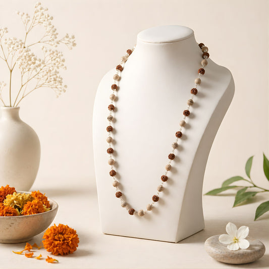 Rudraksha Tulsi Mala Silver Cap 54 Beads | Peace & Devotion