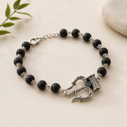 Silver Cap Trishul Damroo Karungali Bracelet | Spiritual Power