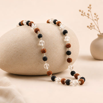 Silver Cap Sphatik Rudraksha Karungali Mala | Spiritual Balance