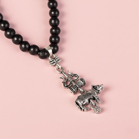 Original Karungali Mala with Shiv Trishul & Nandi Pendant