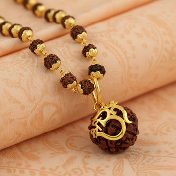 Authentic Gold Plated Om Shree Nepali Genuine 5 Mukhi Rudraksha Mala